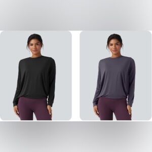 Round Neck Long Sleeve Ruched Yoga Sports Top